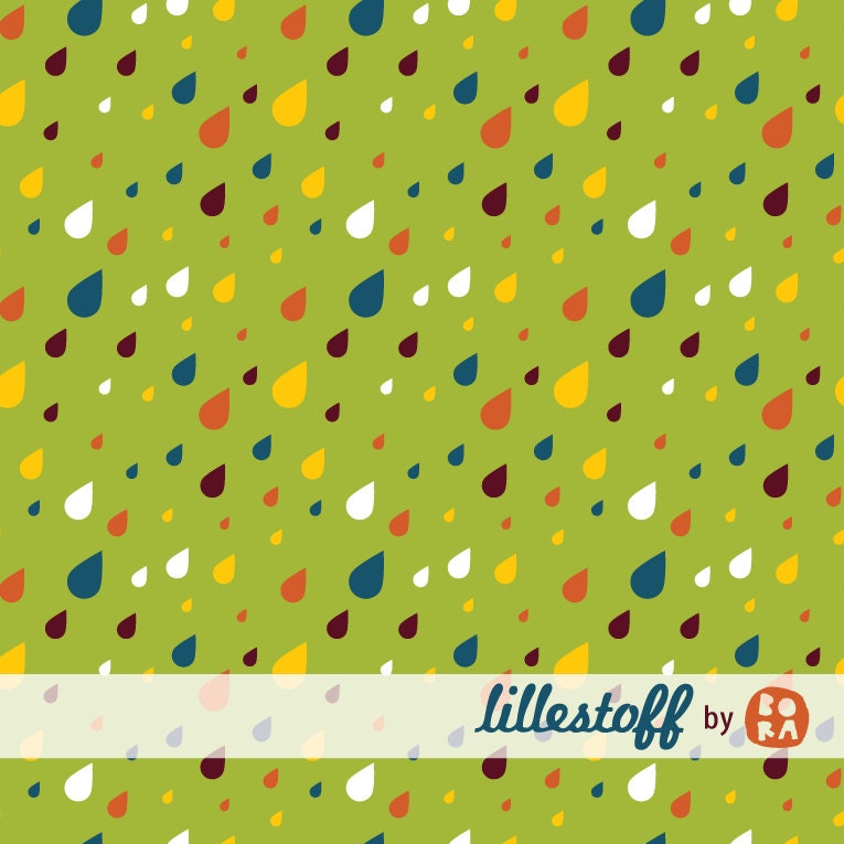 1.1 YARD (1 meter) Organic jersey fabric 'raining drops' by bora