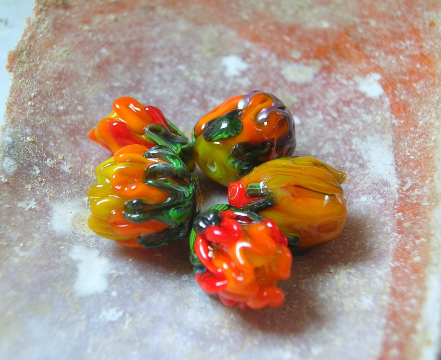 Lampwork Beads, Bright Spring Flower Buds, Handmade Jewelry Supplies for Women's Day...