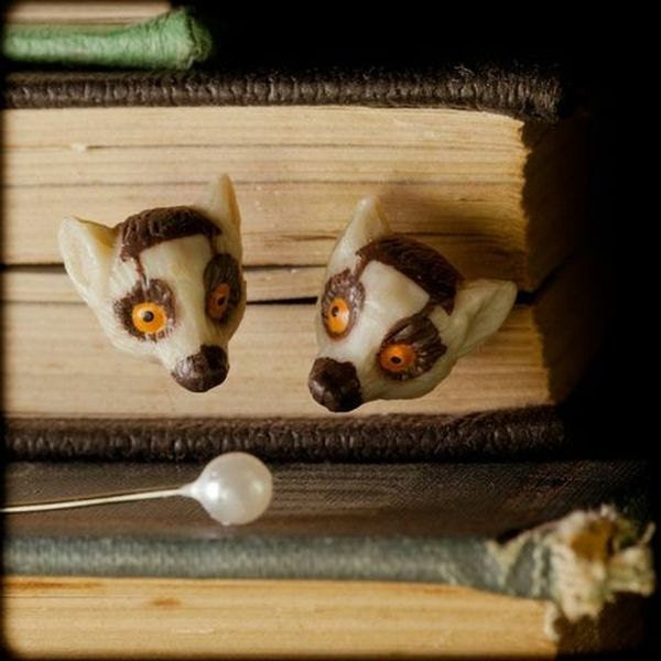 Earrings - Vintage Plastic Lemur Heads - Posts - Limited Pairs