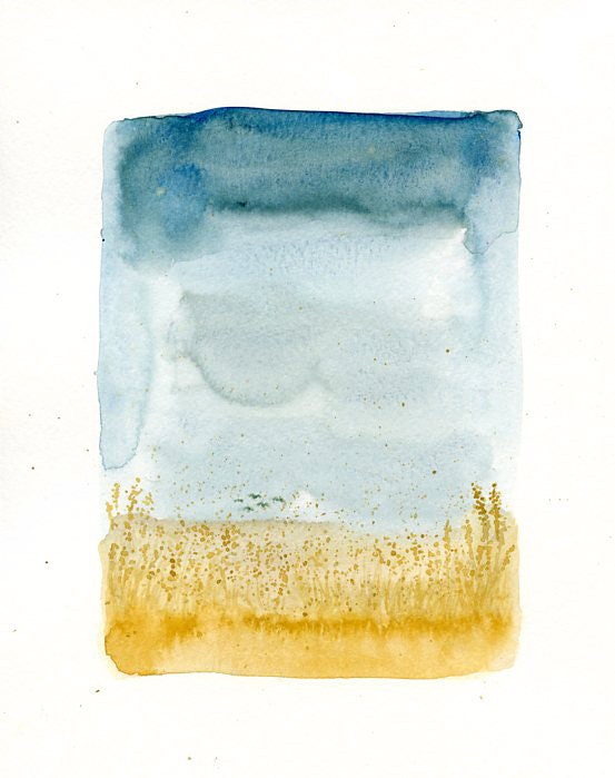 Summer Landscape-Original watercolor painting 8x10inch-Landscape-Birds watercolor-Nature art-home decor