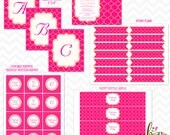 Non-Personalized Printable "Hot Pink with Orange Quatrefoil" Party Kit with Banner- Instant Download
