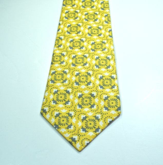 Yellow and Gray Mens Neckties - Yellow Neckties, Wedding Neckties, Custom Neckties, Cotton Neckties, Groomsmen Neckties