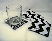 PK Fabric Coasters in Chevron in Black and White - Reversible - Washable - Ready To Ship