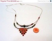 ON SALE Vintage Bib Necklace with Red and Green Semi Precious Stone Vintage Jewelry Jewellery