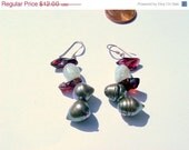 ON SALE Handmade Sterling Silver Earrings, Semi Precious Stone & Freshwater Pearls Pierced Earrings Dangles