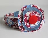 FLORAL HEADBAND - reversible headband - denim headband -  red headband - BONUS removable hair clip