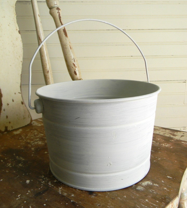 Shabby Chic Flower Girl's Bucket, Painted Metal Bucket