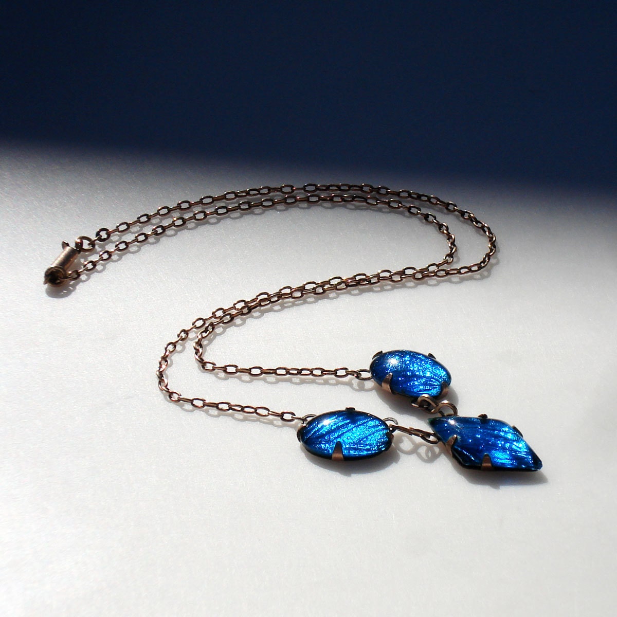 Edwardian/Art Deco Gold Blue Morpho Butterfly Wing Necklace