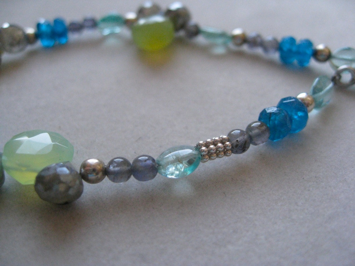 Gemstone  Bracelet, green and blue bracelet, Apatite and Chalcedony Bracelet