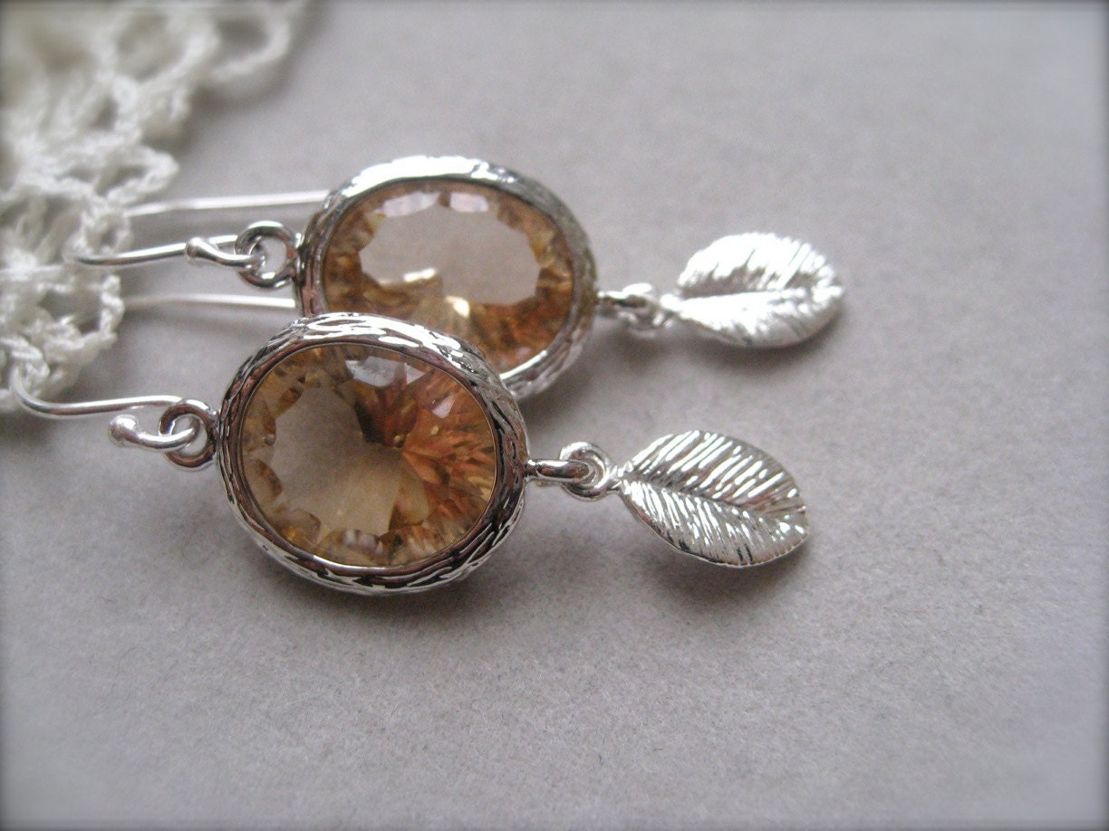 Champagne Sterling Earrings, Bridal Jewelry, Wedding jewelry, Bridal Party Earrings