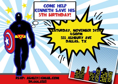 Super Hero Invitation - Captain America - PRINTABLE - By A Blissful Nest Il_170x135