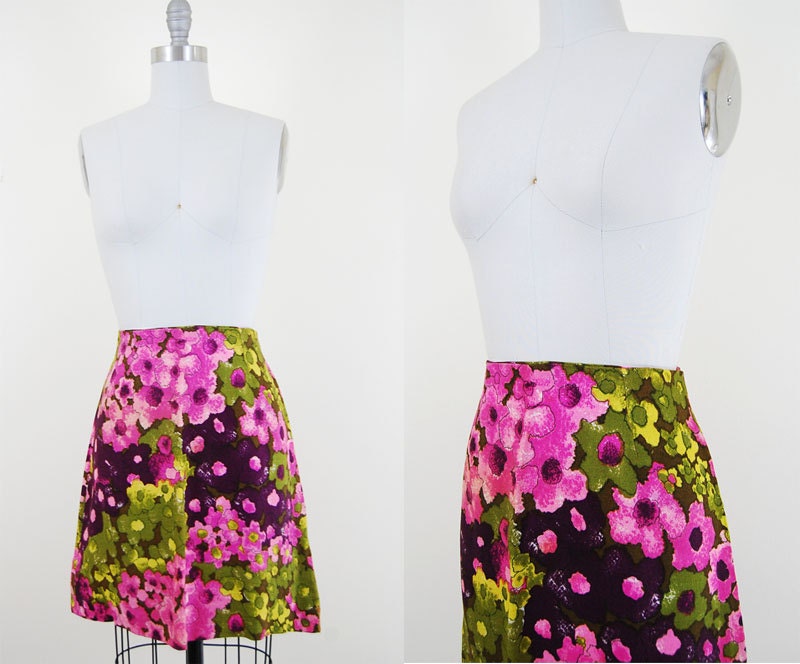 1960s floral linen skirt / small
