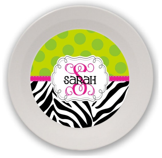 Personalized Melamine Zebra Chic Bowl