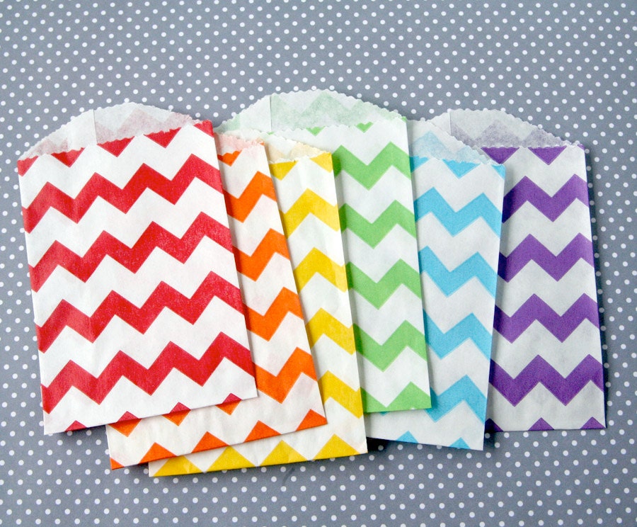 Rainbow Mix Chevron Paper Bags - Goody Bags (30) - 2.75 x 4 inches Il_170x135