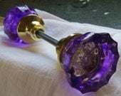 Crystal Doorknob Set Handpainted Glass Purple Amethyst Clear 2 Inch Knobs