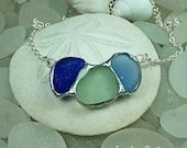 Tri Sea Glass Necklace, beach wedding, sea glass jewelry, nautical jewelry, beach glass