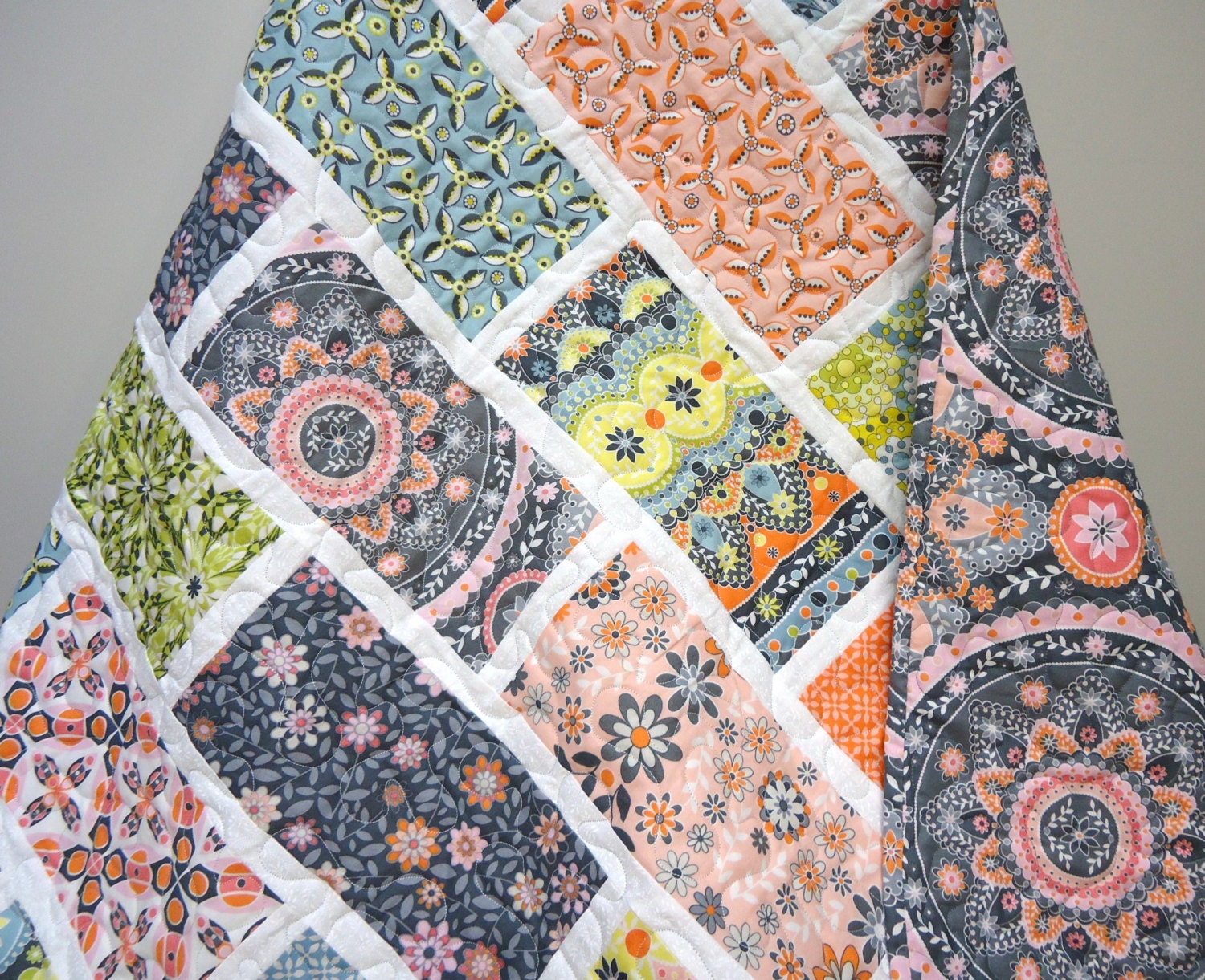 Modern Baby Quilt, Girl Baby Bedding Quilt, Silent Cinema Patchwork Crib Quilt