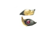 Dark Silver Gold Pink Tourmaline Studs - Caliente