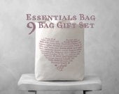 9 Bridesmaids Gift Set - LOVE Languages Totes - Essentials Bag - Canvas Bag - Natural and Black