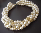 Vintage Faux Pearl Multi Strand Necklace, Torsade Necklace