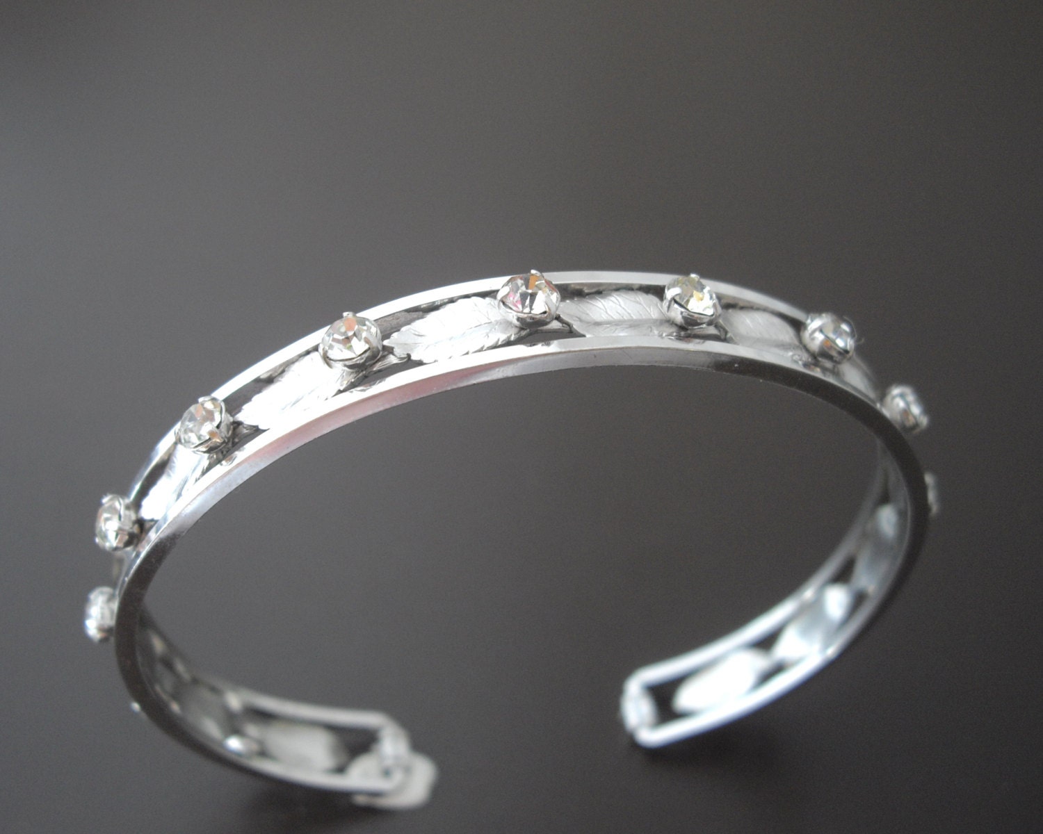 Vintage White Gold Plated Krementz Rhinestone Bracelet