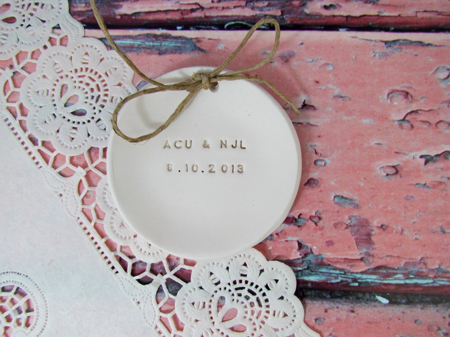 Personalized wedding ring bearer Ring dish Wedding Ring pillow Initials and wedding date
