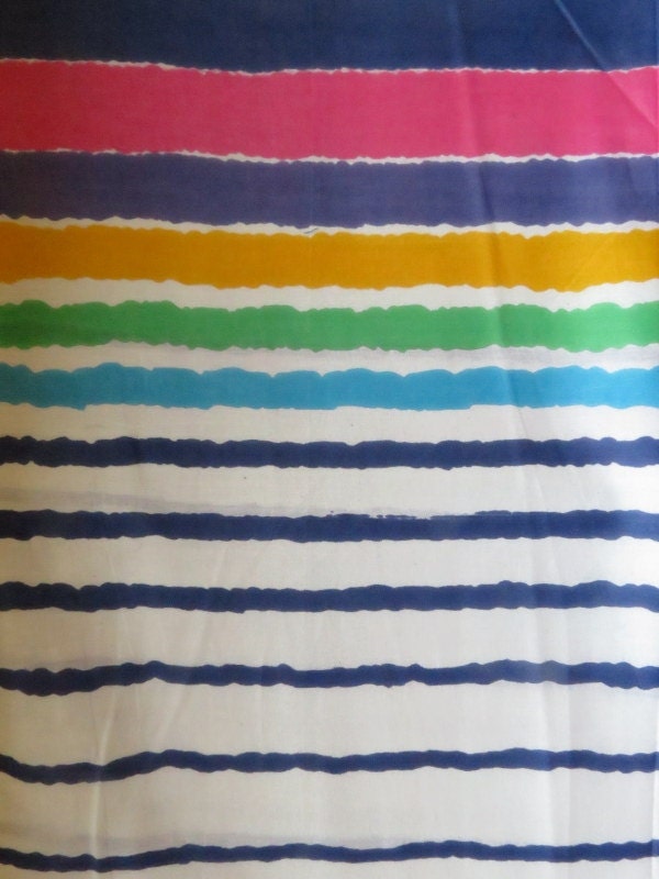I11 - White Blue Multicolored Stripes Pattern Cotton - One Yard