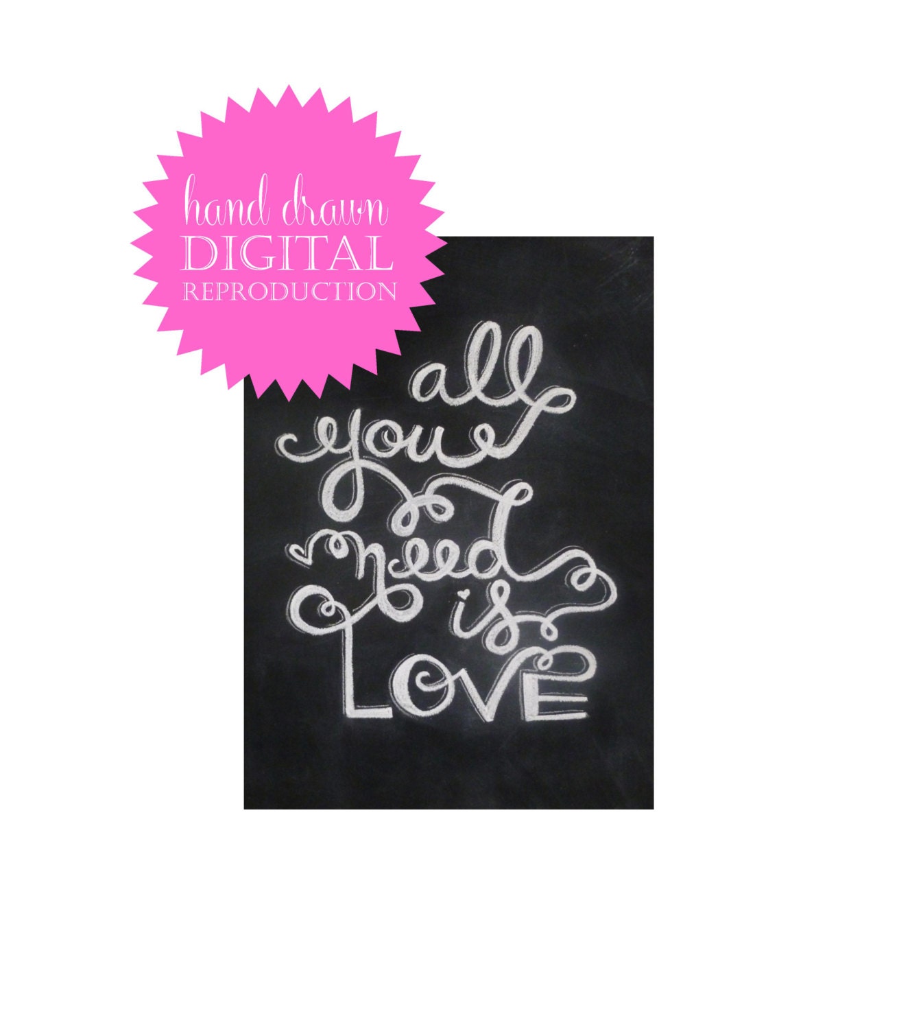 Chalkboard Print - Digital File 5x7 - All You Need Is Love