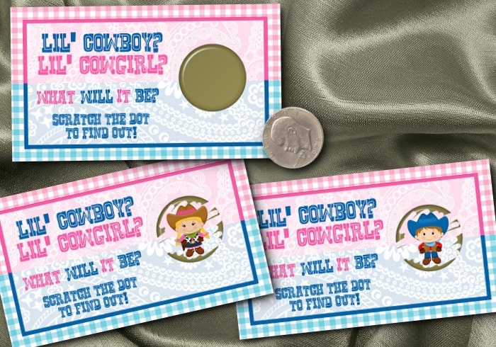 10 Party Scratch Off Cards, Baby Gender Reveal Party, Baby Shower, Cowboy, Cowgirl Il_570xn