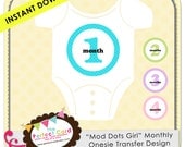 Mod Dots Girl Onesie Onesie Iron On Design - months 1 to 12 - Instant Download