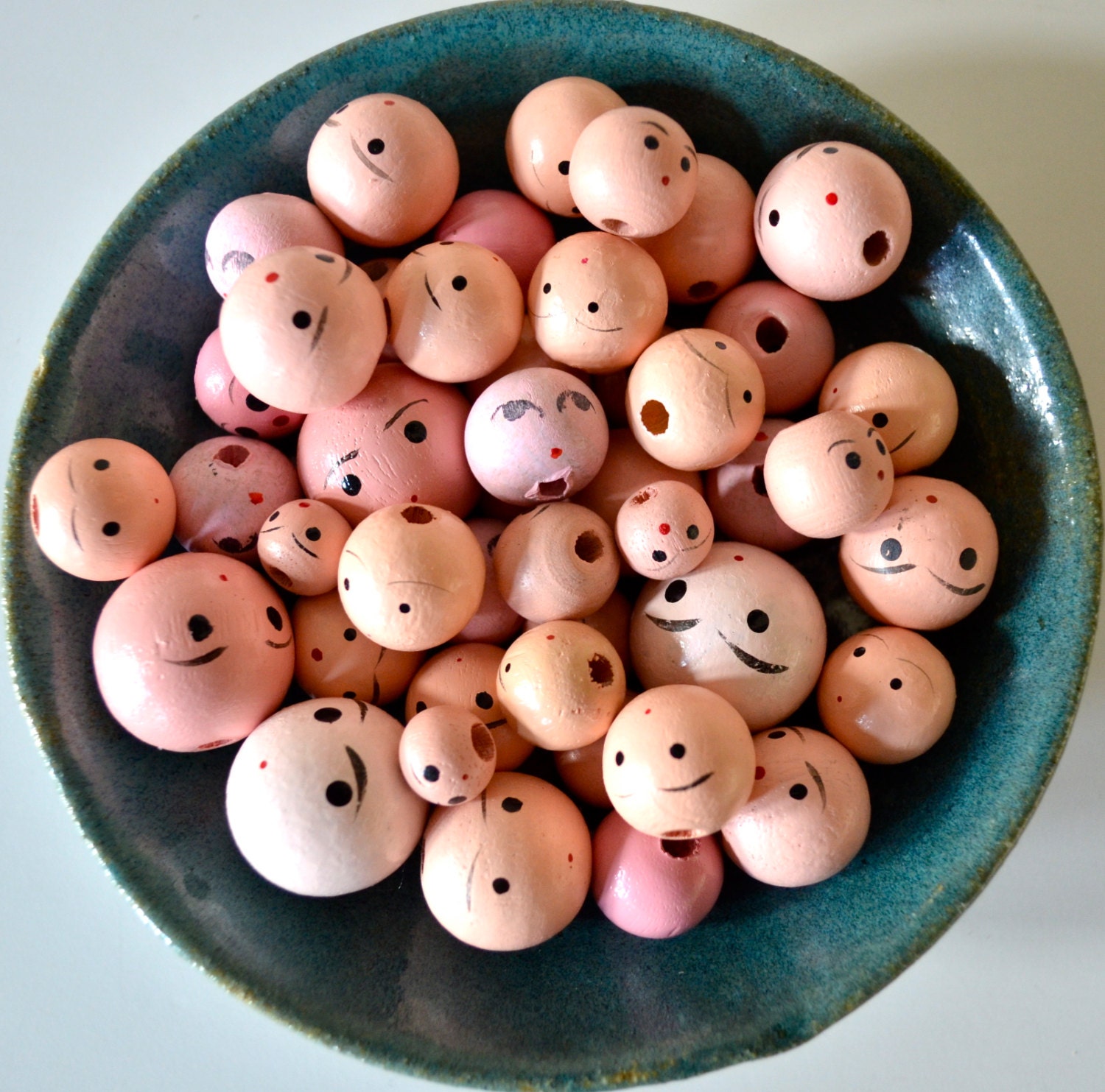 Vintage Wooden Bead Heads with Hand Painted Faces by goodygirlred
