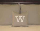 Personalized Initial Pillow Cover 18" x 18" Grey Cotton Fabric with White Embroidery and Two 26" x 26" Grey Euro Shams