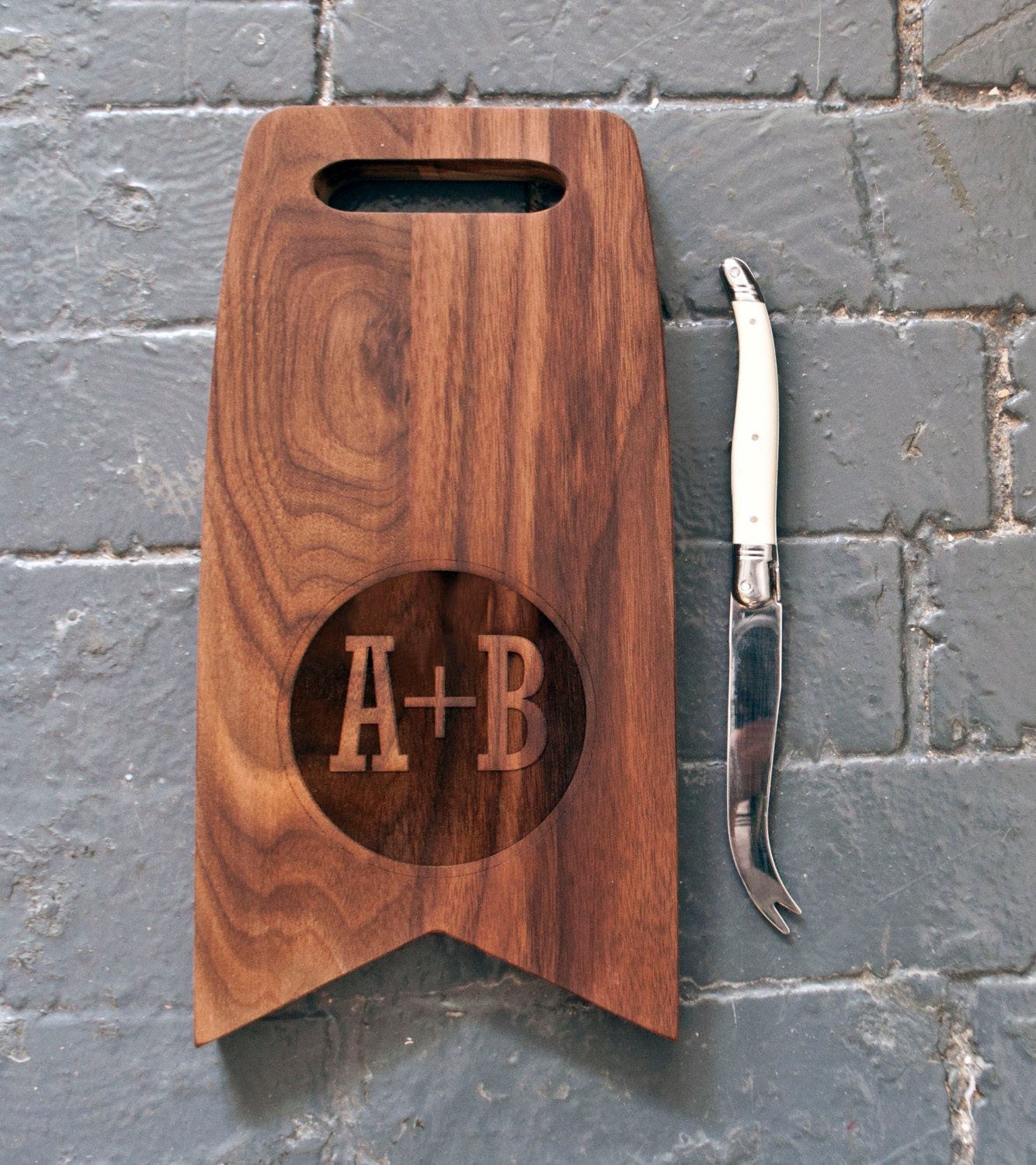 Custom Wedding Gift Anniversary Gift Engraved Wood Cutting Board 12x6 Flag Banner Personalized by AHeirloom