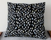 Hand Printed Organic 'Stalactite' Pillow Cover in White, Slate and Gold on Black