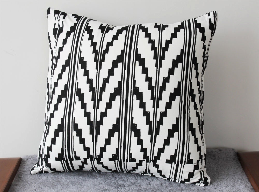 Hand Printed 'Southwest' Pillow Cover in Black on Creme in Organic Jersey