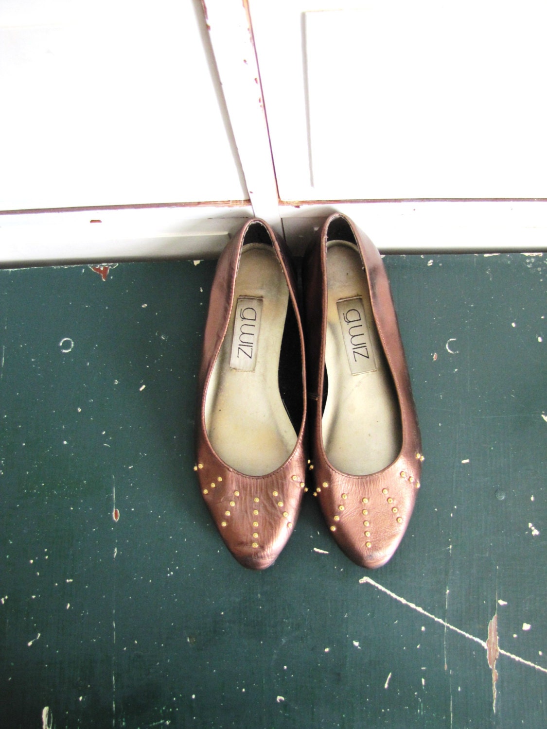 1980s Flats / Metallic Bronze Shoes / Size 8
