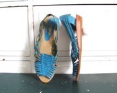 Vintage Huarache Sandals / Leather Huaraches / Turquoise Sandals / Size 8 7 1/2