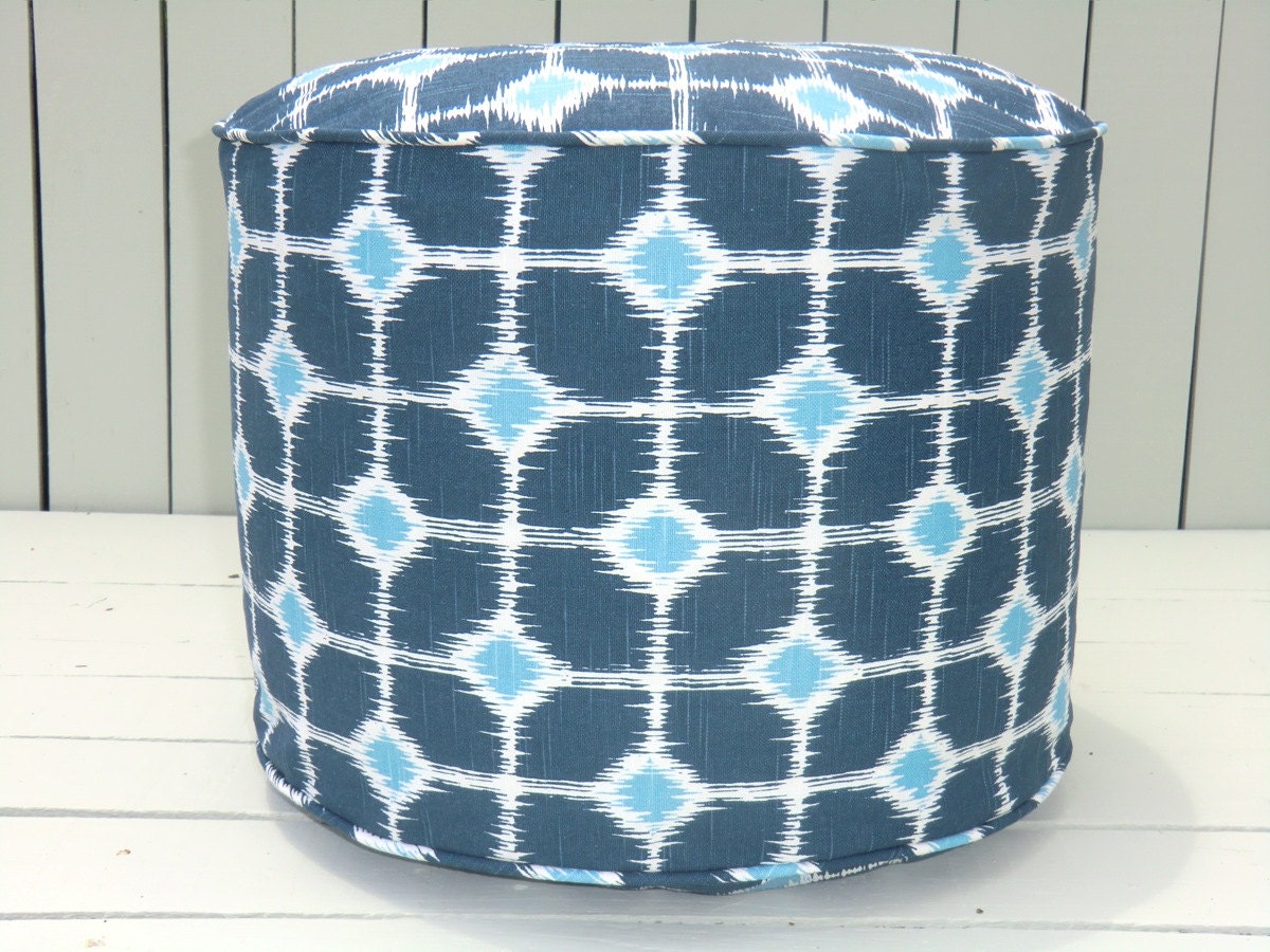 Blue ikat pouf ottoman, blue ottoman10", bean bag chair, blue ikat pouf, blue floor cushion, ikat ottoman, ikat floor pillow, pouffe