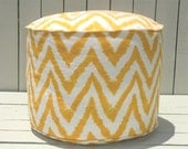 Yellow ikat pouf ottoman, chevron ottoman 18", bean bag chair, yellow nursery pouf, yellow floor pouf, ikay floor cushion