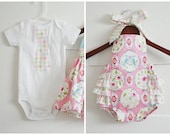 Brother / Sister SET ... London Pink Sunsuit Romper & Matching Neck Tie Applique Boys SHORT sleeves T-shirts or Onesie