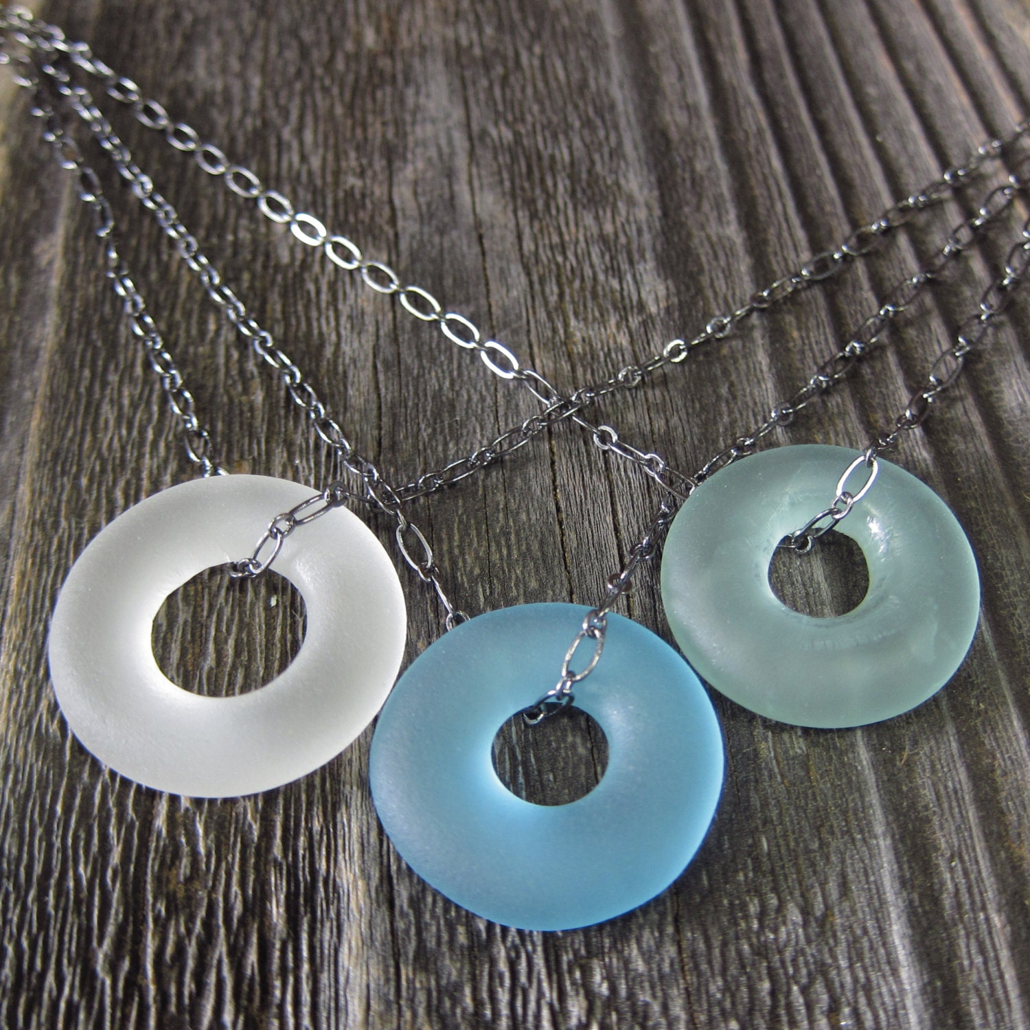 Recycled Vodka, Gin and Coke Bottle Necklace on Gunmetal (natural glass)