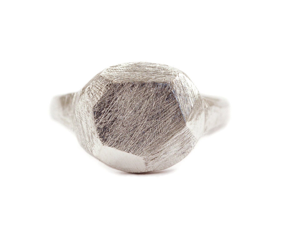 Round Faceted Silver Women's Signet Ring