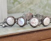 MOONLIT vintage find sterling silver ivory color coin pearl bracelet toggle clasp