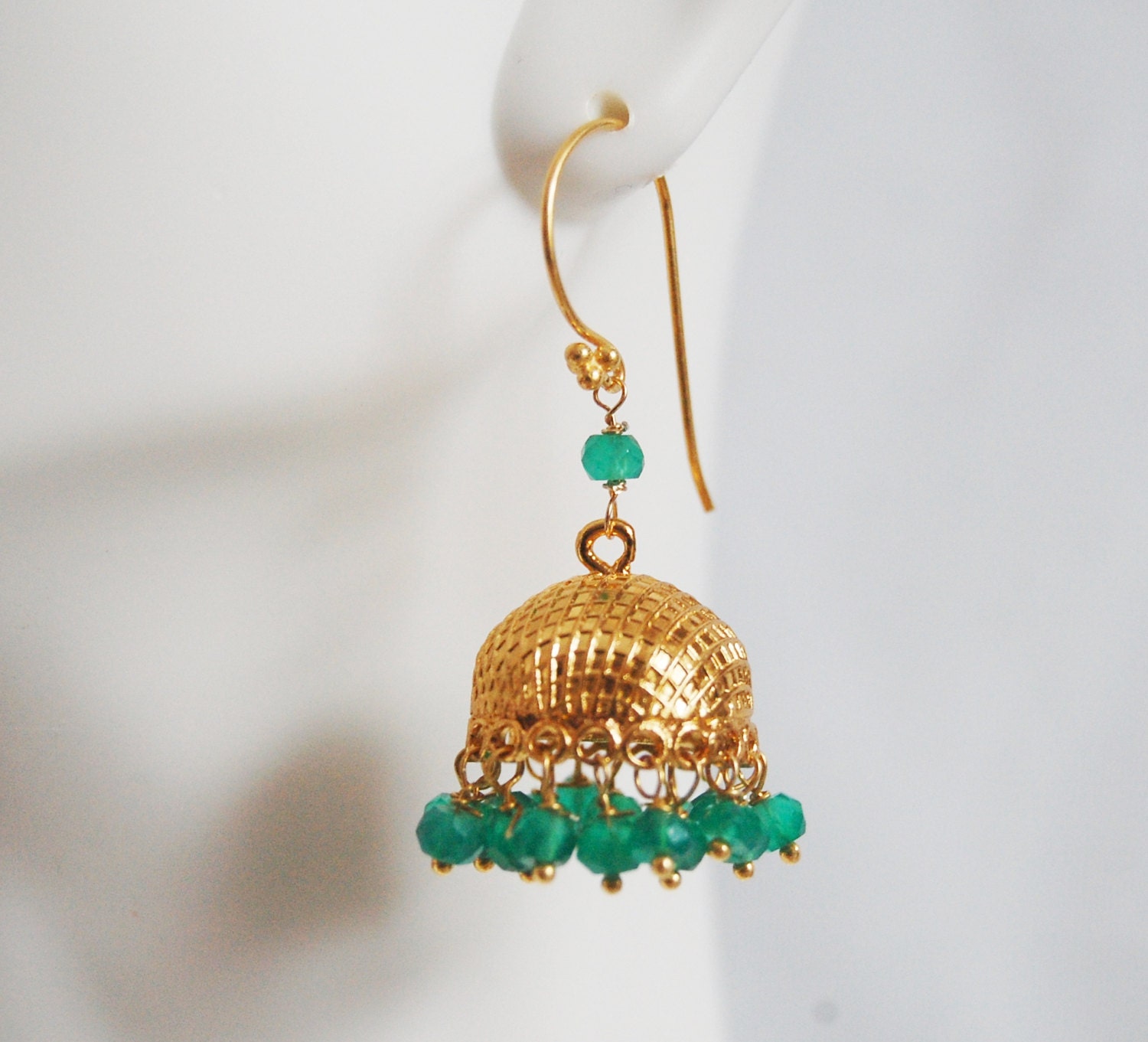Gorgeous Green Quartz Chandelier  Earrings-Green  quartz Gold Plated bell cap Chandelier earrings-Dangle Drop Earrings