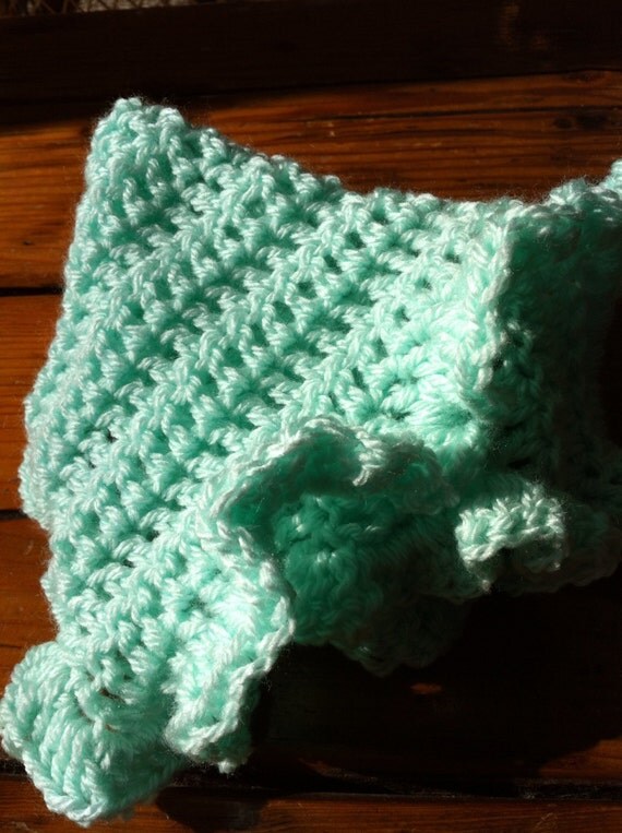 Items similar to Mint Green Ruffle Edge Crochet Baby Blanket Lovey on Etsy