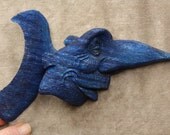 Fish Art Wood Carving, Whimsical Fantasy Gift, Turquoise Ooak Birthday Gift by Gary Burns the Treewiz, Beach House Art Handmade in Oregon