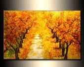Original Landscape Autumn Colors Tree Pathway Abstract Painting Modern Contemporary Fine Art by Henry Parsinia Large 36x24