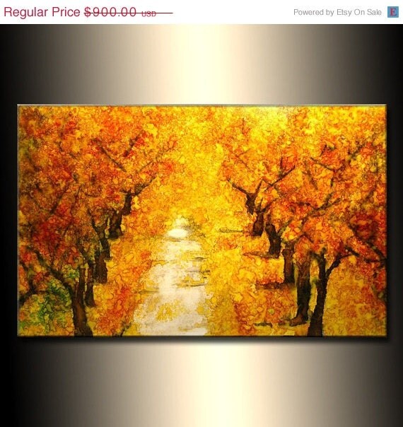 Original Landscape Autumn Colors Tree Pathway Abstract Painting Modern Contemporary Fine Art by Henry Parsinia Large 36x24