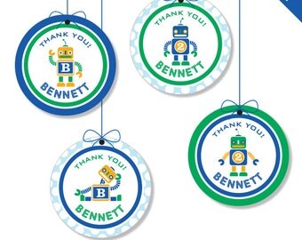 Robot party - Personalized DIY printable favor circles
