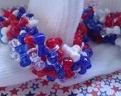 Red, White and Blue Opaque/ Transparent Beaded Girls Socks "Lady Liberty"- Any Size